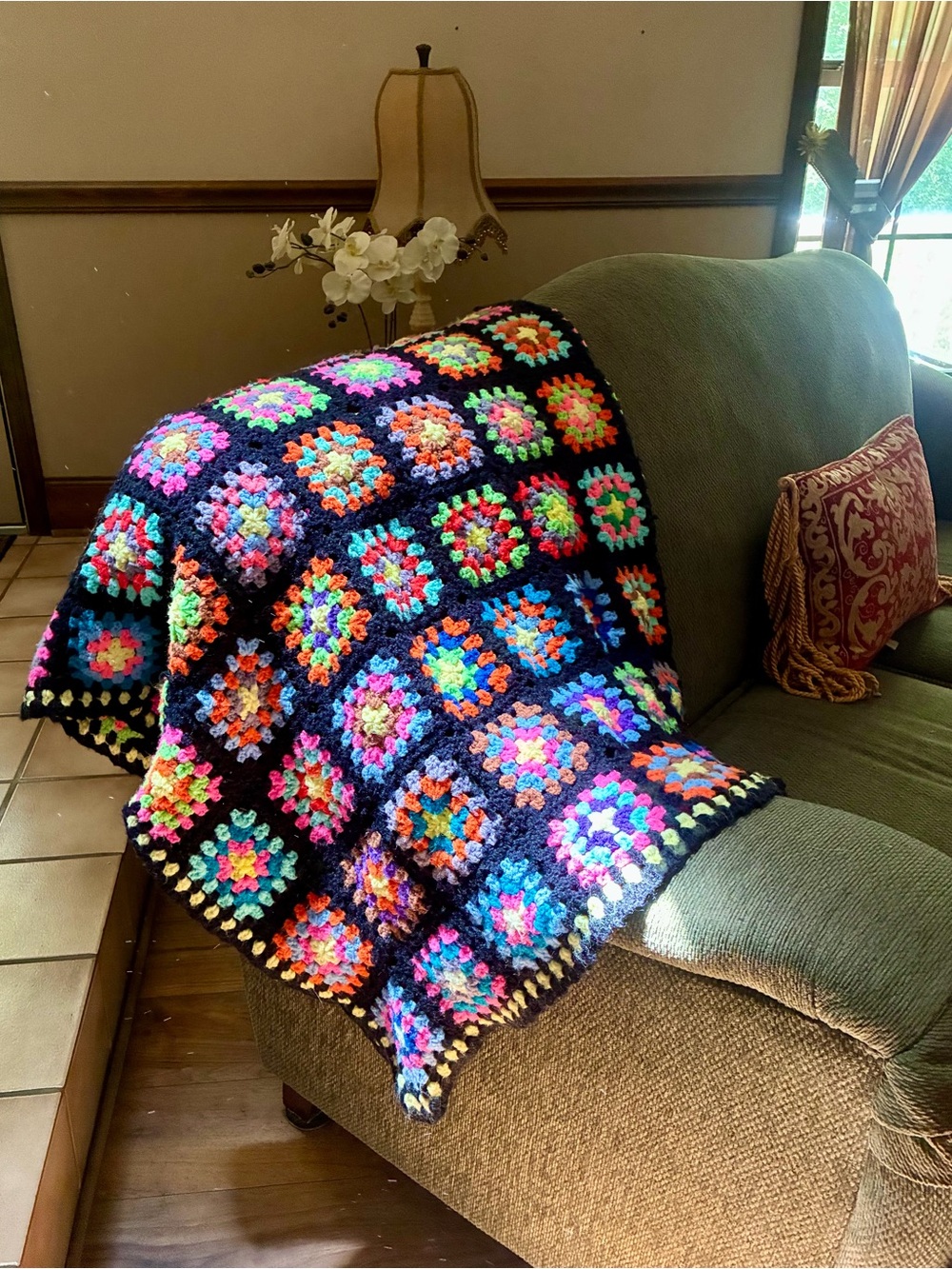 Handmade Multicolor Crochet Granny Square Throw Blanket/Afgan - Picture 3 of 5